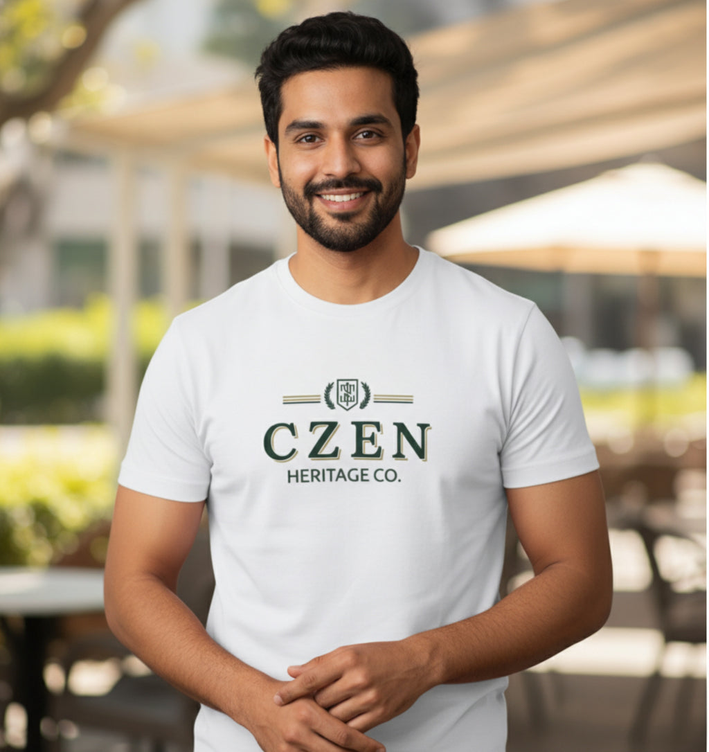 Signature Czen Logo White T-Shirt Premium Cotton (210 GSM)