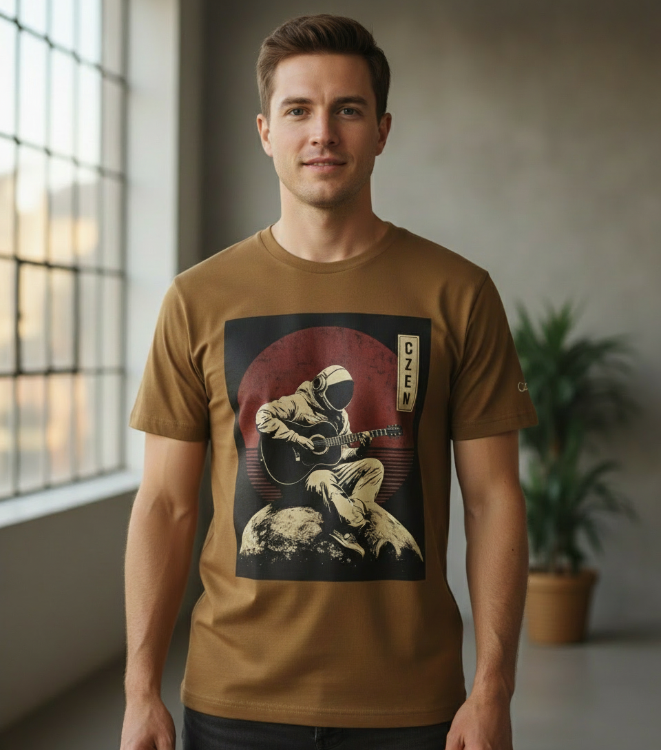 Astronaut Guitar Brown T-Shirt | Premium Cotton (220 GSM)