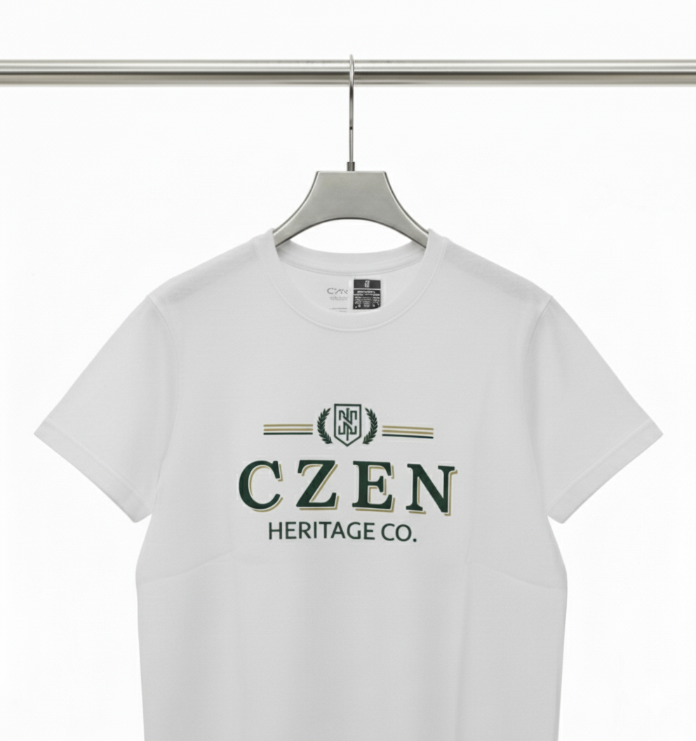 Signature Czen Logo White T-Shirt Premium Cotton (210 GSM)