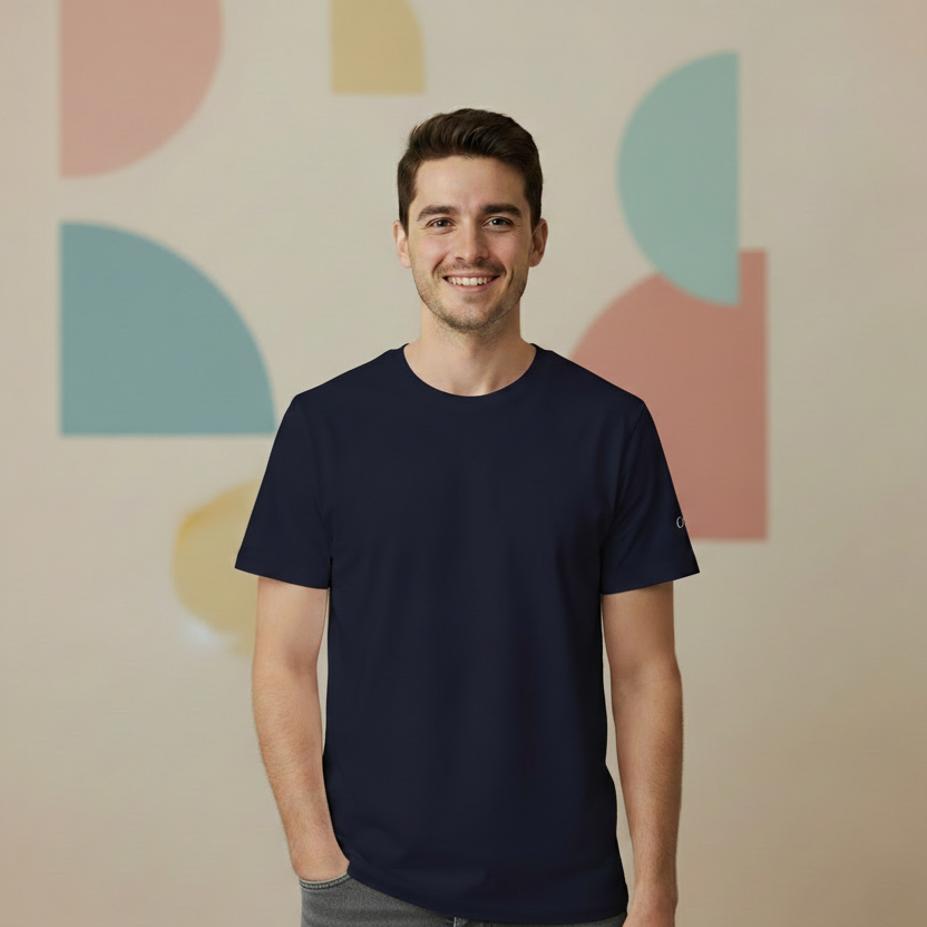 Navy Plain Solid Men's T-Shirt - Premium Cotton (220 GSM)