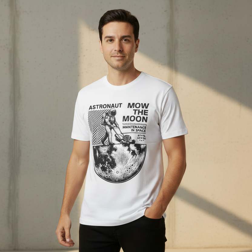 Astronaut Print White Men's T-Shirt - Premium Cotton (220 GSM)