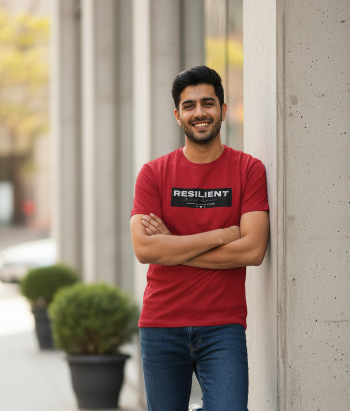 Resilient Printed Red Men's T-Shirt - Premium Cotton (220 GSM)