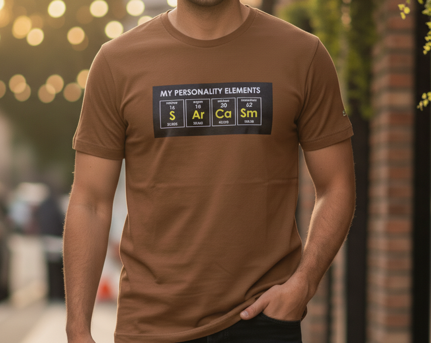 Sarcasm Printed Men's Brown T-Shirt - Premium Cotton (220 GSM)