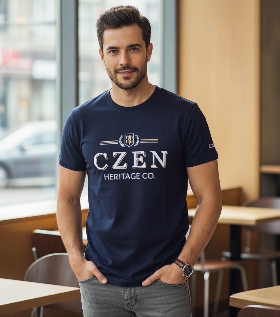 Signature Czen Logo Navy T-Shirt Premium Cotton (220 GSM)