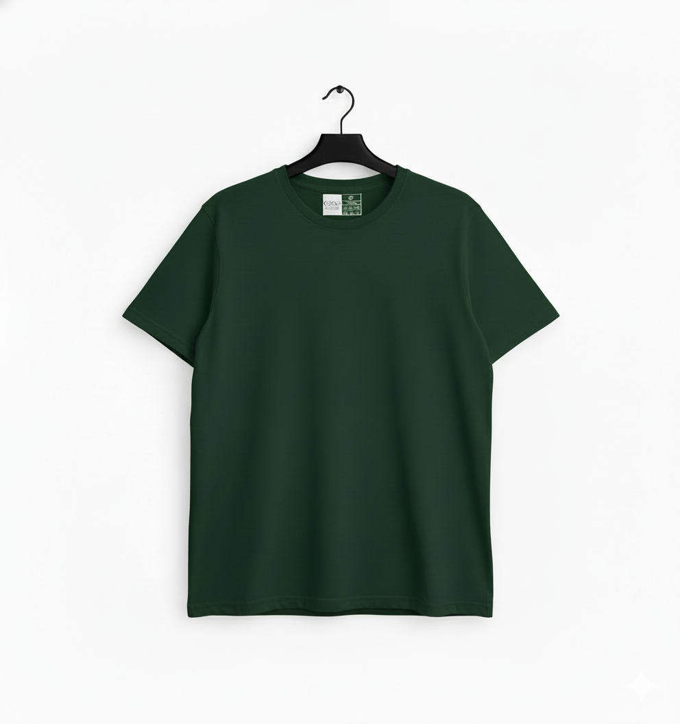 Green Plain Solid Men's Tshirt - Premium Cotton (220 GSM)