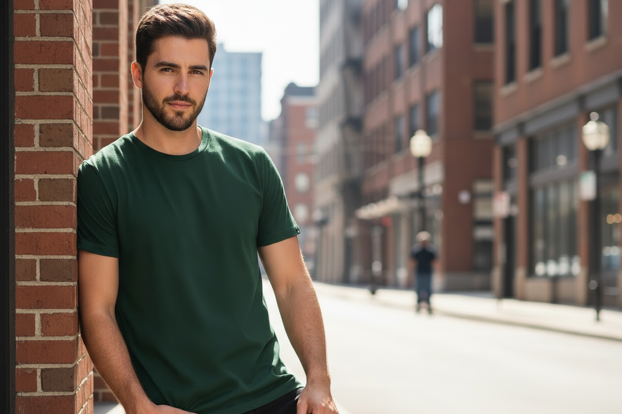 Green Plain Solid Men's Tshirt - Premium Cotton (220 GSM)