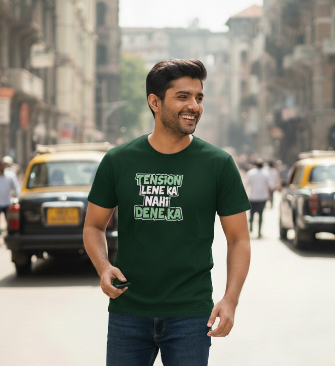 No Tension Printed Green Men's T-Shirt - Premium Cotton (220 GSM)