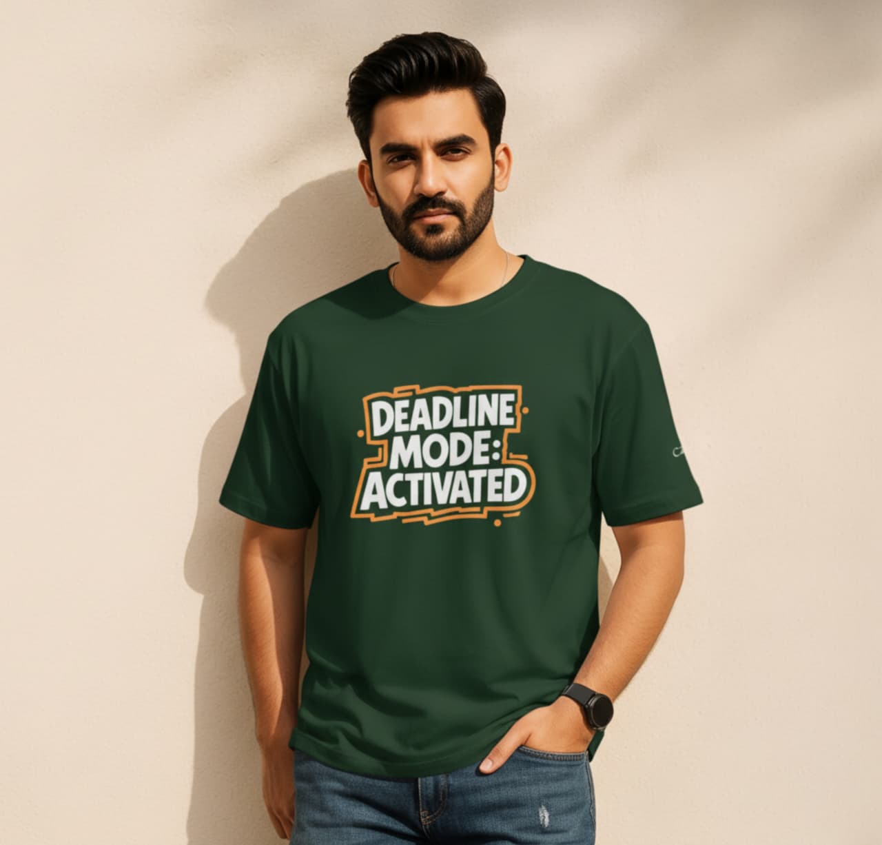Deadline Mode Printed Green T-Shirt - Premium Cotton (220 GSM)
